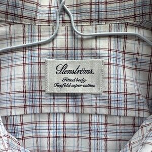 Stenströms Fitted Button-Down Check Shirt in White, Red & Light Blue